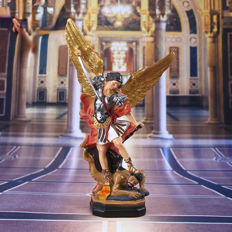 1PC Nou Sfânt Înger Sfântul Michel Et Le Dragon Statuie Figura Decorație Decorație Casă Rășină Artizanat Cadouri