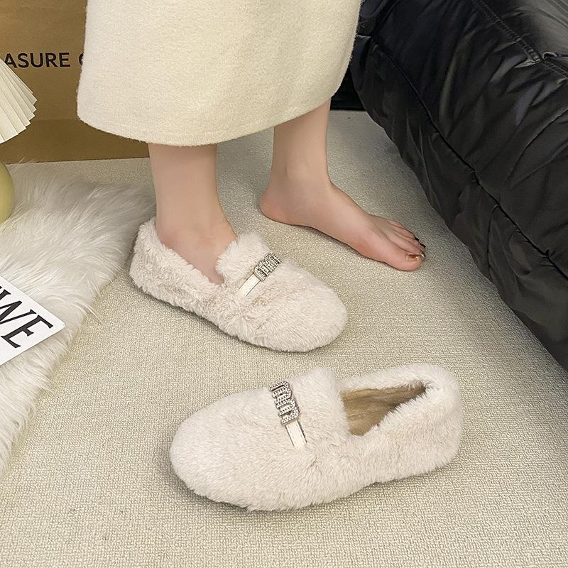 Internet Celebrity Versatile Casual Versatile Wool Slippers Women 2025 Autumn New Wear Heightened Thick-soled Lamb Wool Cotton Mop