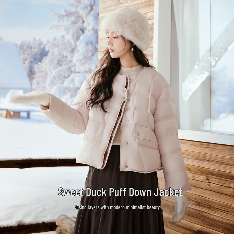 Xiangying Women's Pink Plaid Lightweight Down Jacket