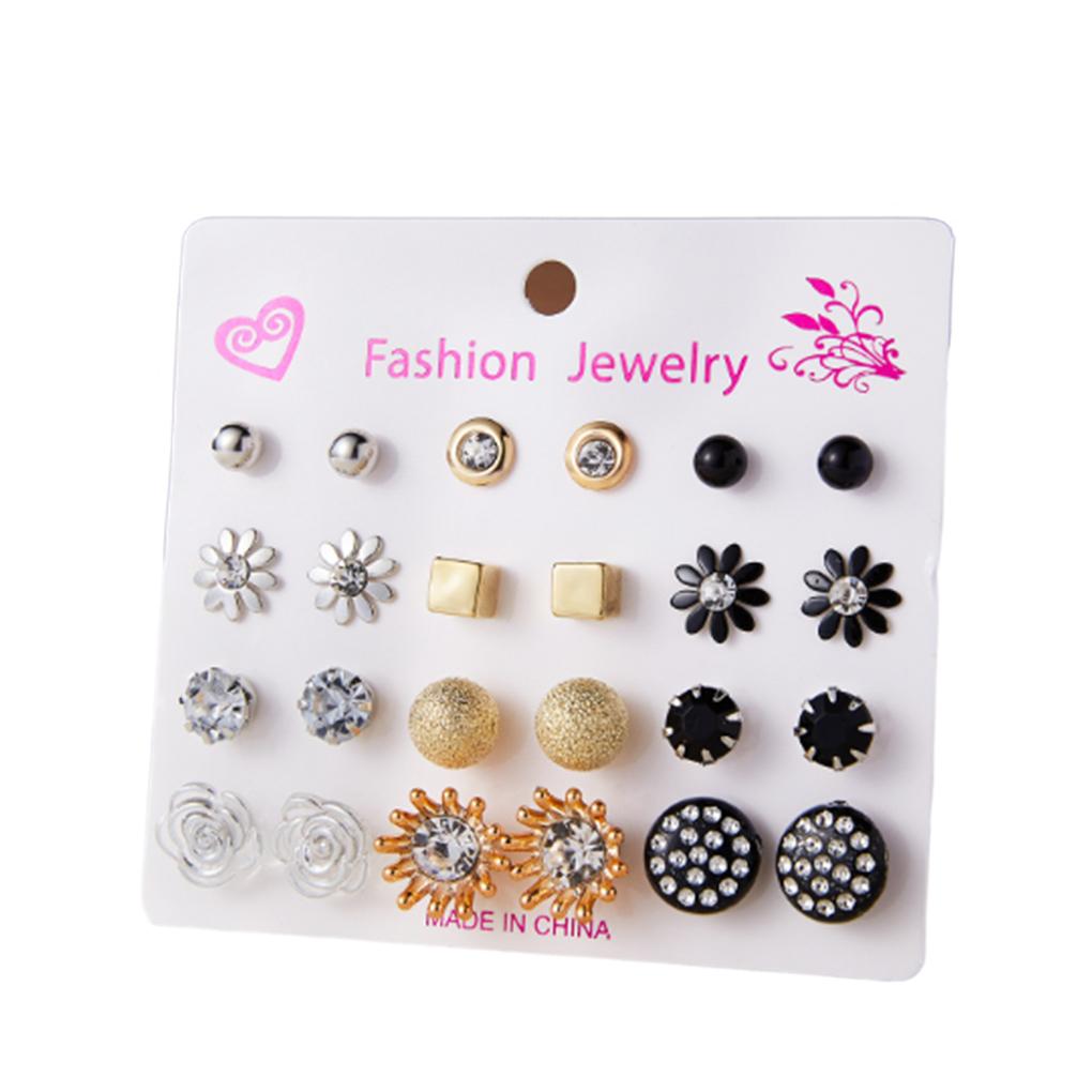 12 Pairs Earrings Rhinestones Women 2019 Ear Stud Jewelry Multiple styles