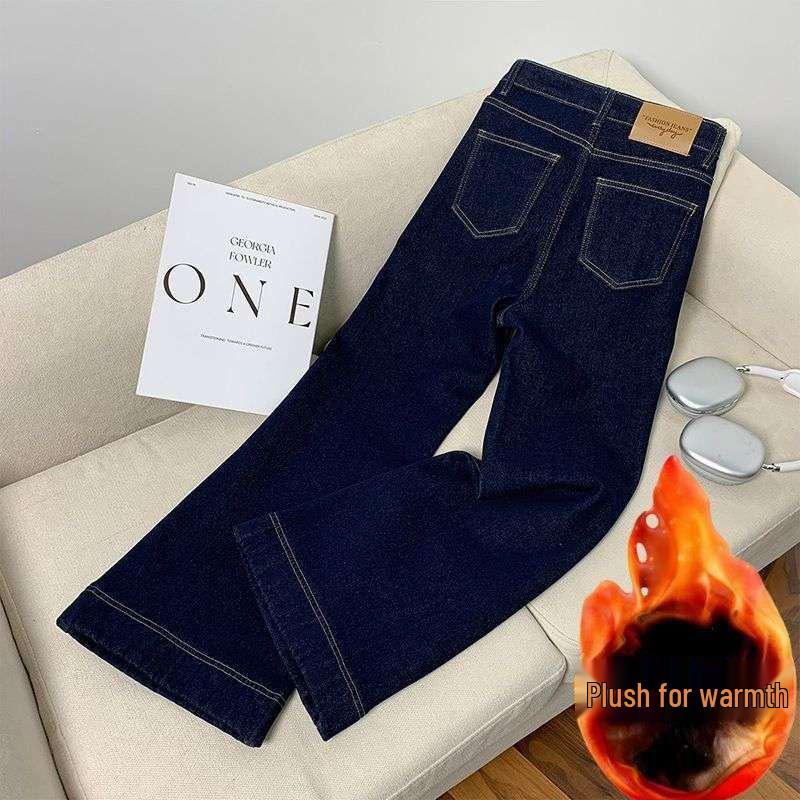 2026 Velvet Thickened Wide-Leg Women s Winter Plus-Size Slimming Straight-Leg Jeans XS