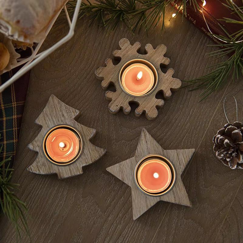 Wooden Xmas Snowflake Candlestick Christmas Tree Shape Candle Holder for Home Decoration 2025 Navidad Kerst Noel New Year Decor