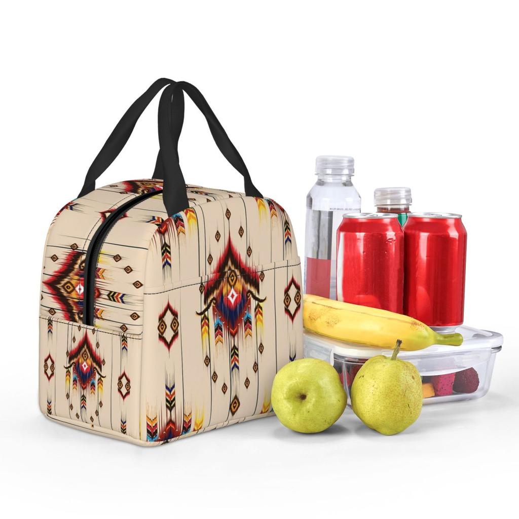 Ikat Pattern Embroidery Abstract For Design Insulated Lunch Bag for Women Children Portable Food Boxes Thermal Lunch Box Tote