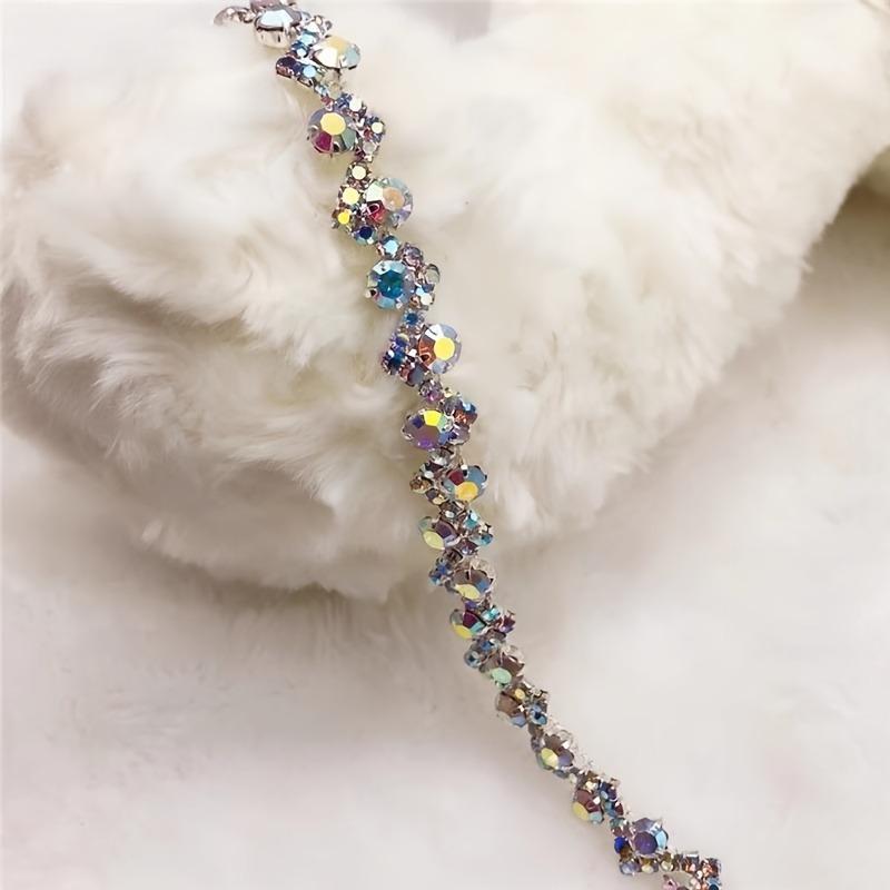 1 Yard S-shaped Glass Rhinestone Chain, 0.9cm Wide, AB Color, for Headbands, Hair Accessories, Dresses & Bridal Jewelry