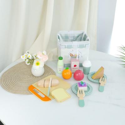 Play House Children's Fruit And Vegetable Cutting Outdoor Picnic Bag Suit Wooden Toys