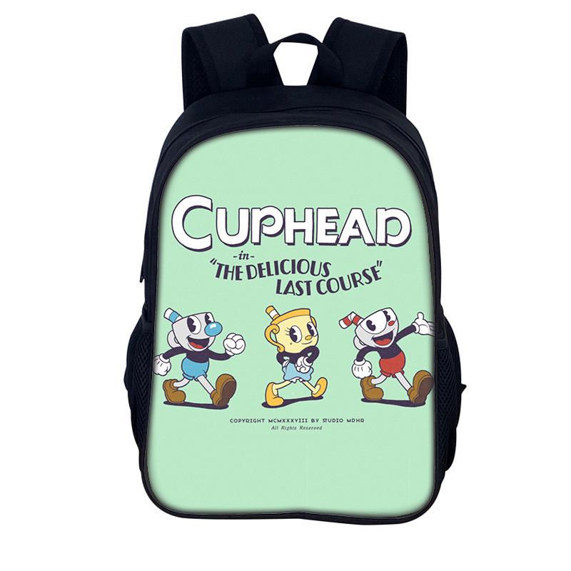 Cuphead Cartoon Backpack For Kids With Nylon Material And Spacious Design For School And Travel