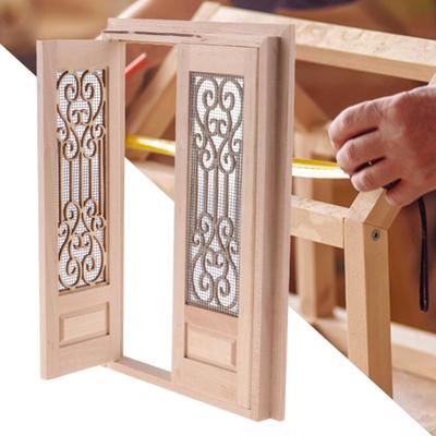 Dollhouse Double Door External Hollow Screen DIY Items Wood Mini Double
