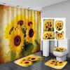 Five Sunflowers Bathroom 4 Piece Set Shower Curtain Bath Mat Curtain Toilet Lid Mat Toilet Pedal