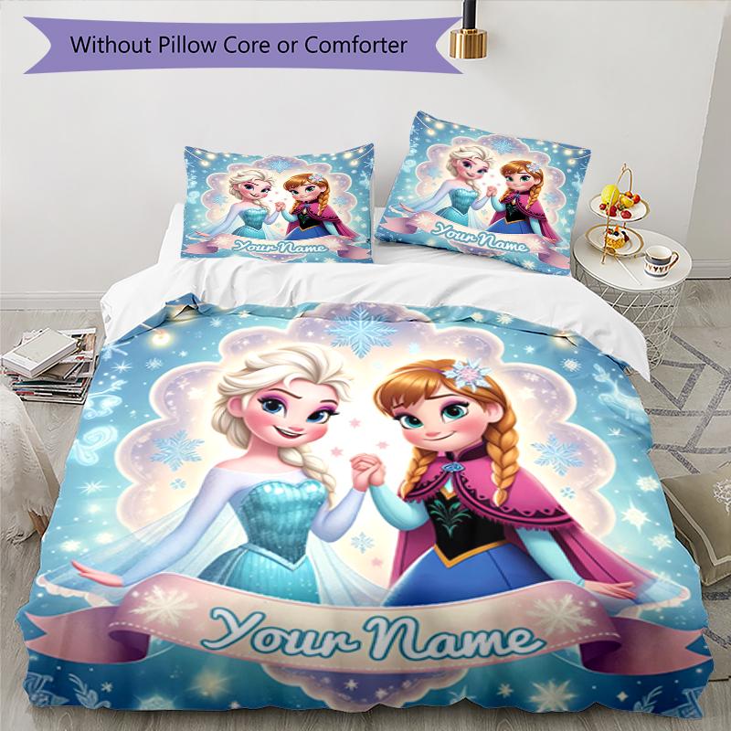 3pcs Custom Name Elsa Bedding Set Duvet Cover Closure Includes 1 Duvet Cover & 2 Pillowcases, Soft and Comfortable for All Seasons.