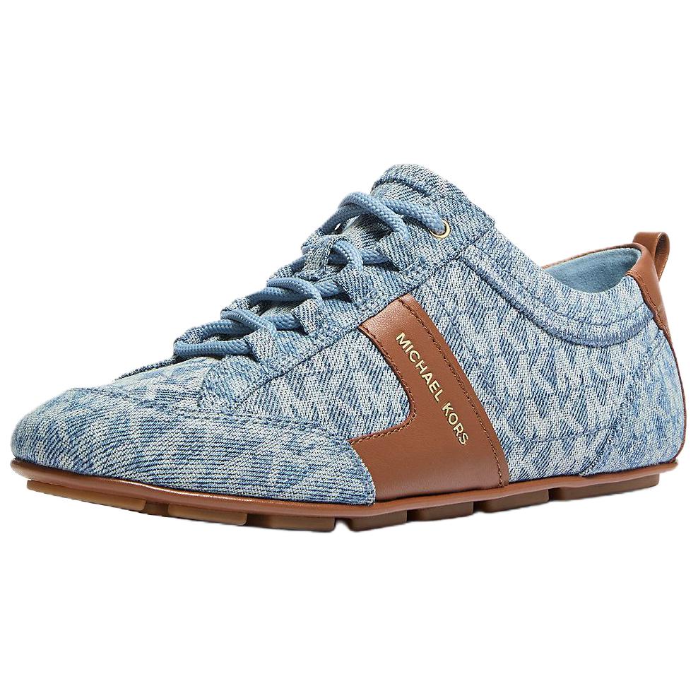 Michael Kors Keely Denim Leather Round Toe Lace-Up Signature Print Low-Top Casual Shoes Women sneakers Blue 43S6KLFS2Y2255