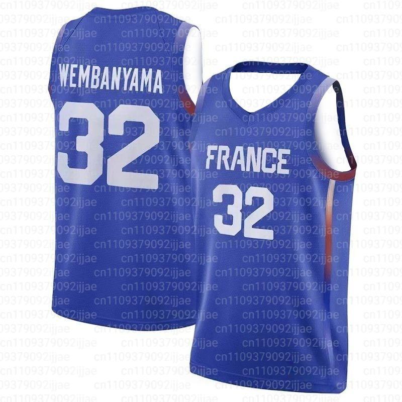 Basketball Jerseys France 34 WEMBANYAMA Jersey Sewing Cheap High Quality Outdoor Sportswear Light Blue FamilyMatching