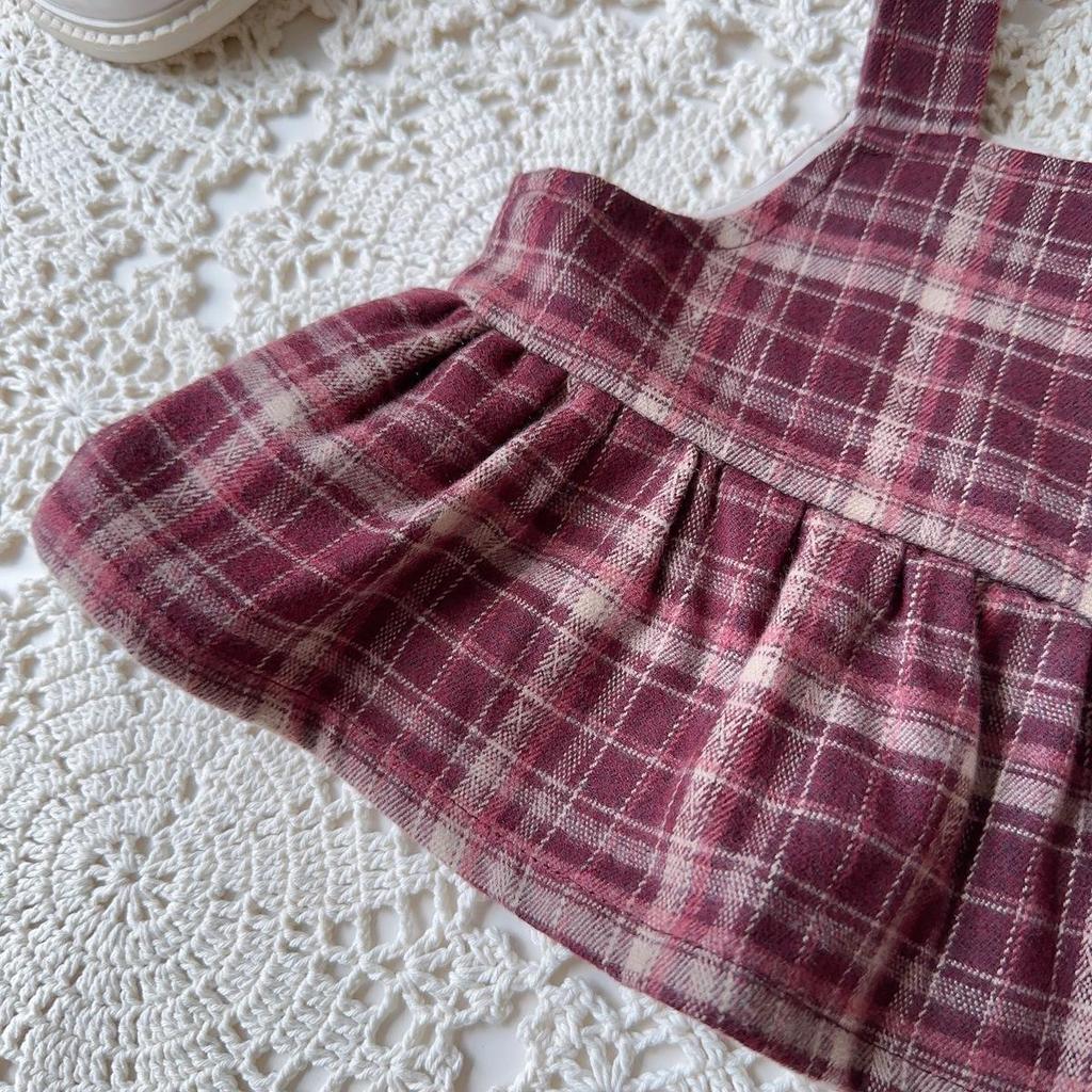 Girls' Retro Plaid Camisole Three-Piece Set - Spring/Autumn AQB027
