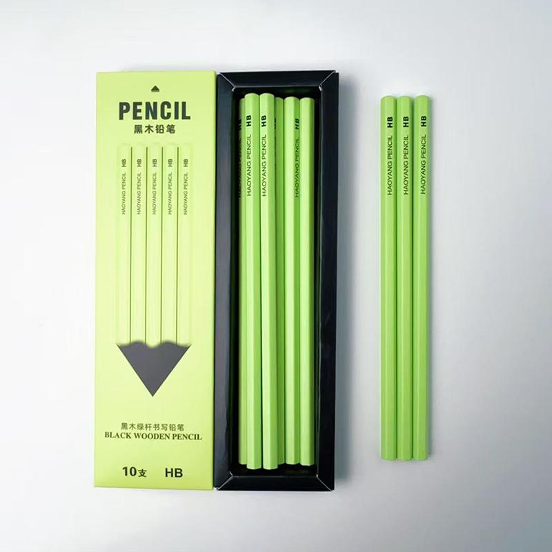 10 Stück/Set Neuer Grüner Schaft Schwarzes Holz Graphit Bleistift Set Hb Schwarze Mine Büro Schreibbleistift Geschenk Schreibwaren Niedliche Bleistifte