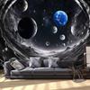 Outer Space Galaxy Tapestry Black White Planet Earth Wall Decor