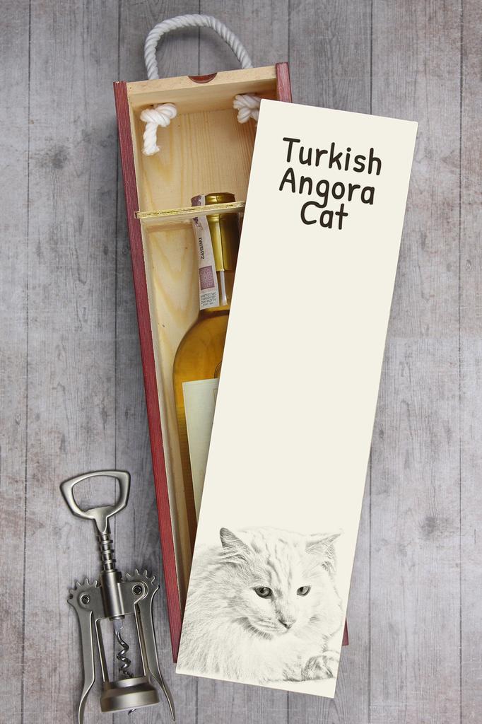 Turkish Angora - wine box with a cat, alcohol box with graphics, personalized gift box from the Art-Dog brand