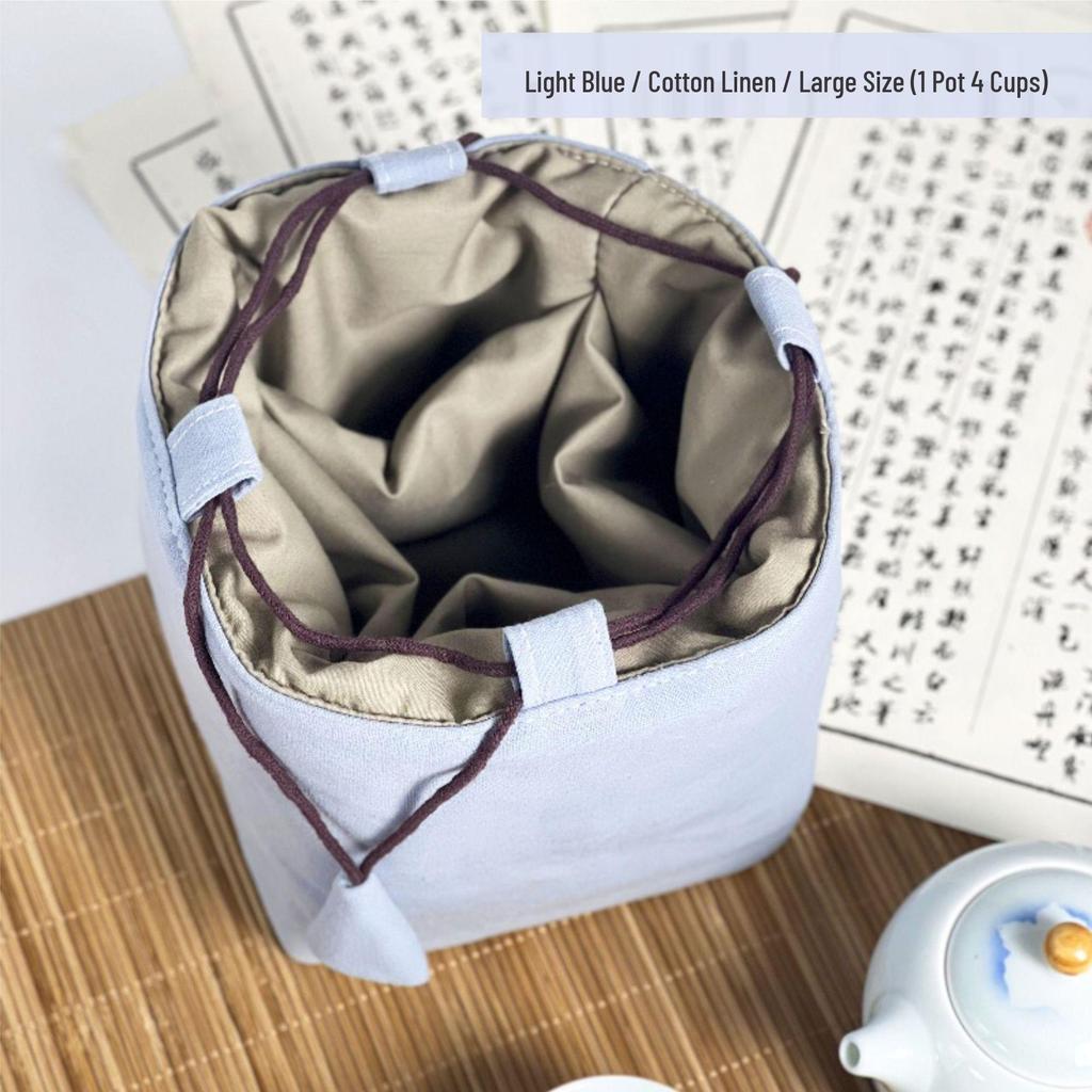 Compact Travel Tea Set with Bag: One Pot, Four Cups - Durable Cotton Linen