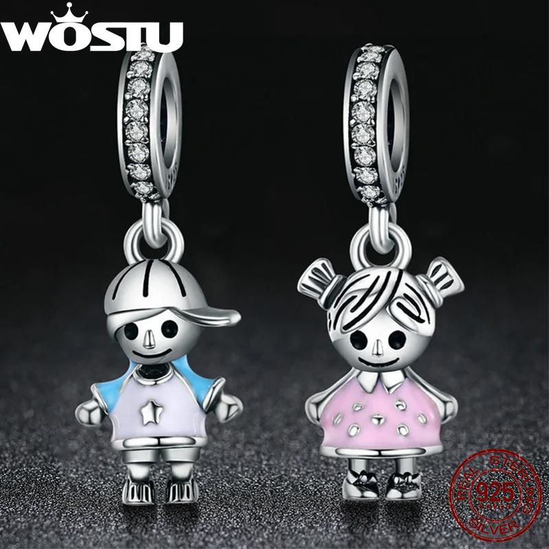 WOSTU Dangle Charm Fit Original DIY Bracelet Pendant 100% 925 Silver Boys Girls Beads For Women Fashion Jewelry Gift