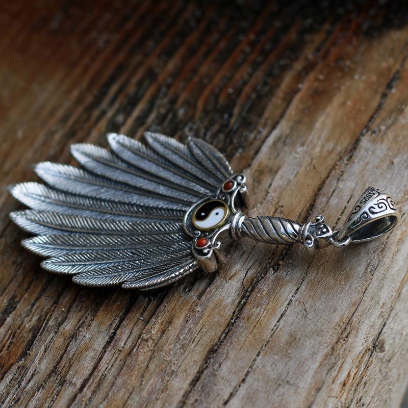 Tai Chi Feather Fan Small Fan Pendant Necklace Hanfu Accessories Fan Antique Style Retro Pendant