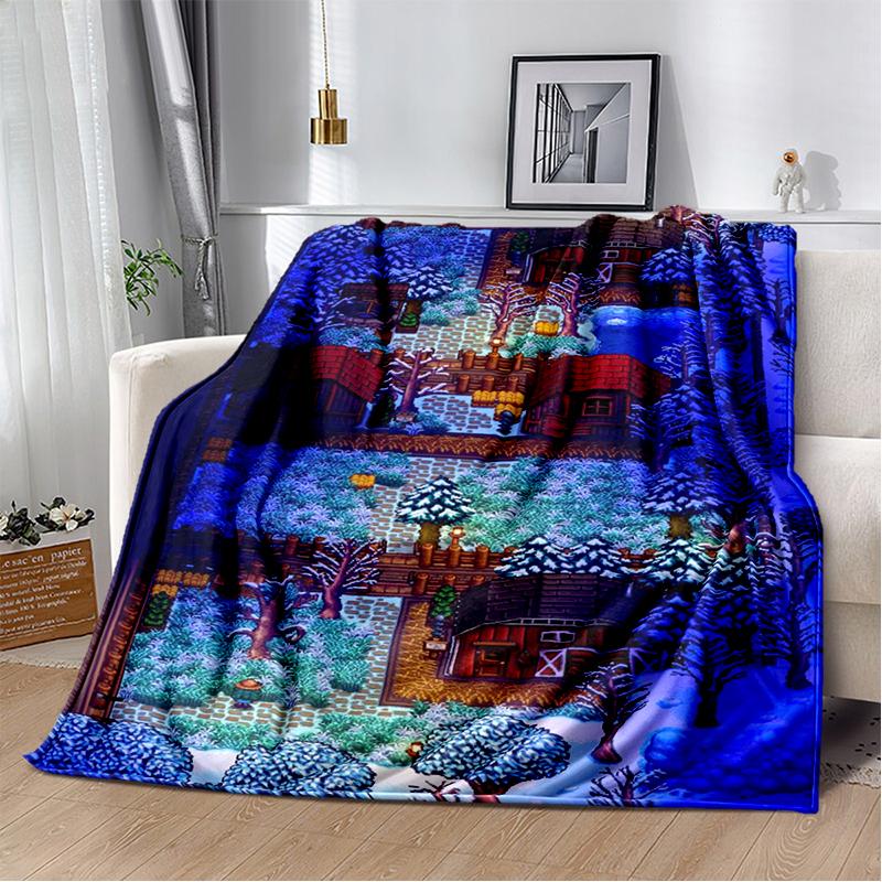 3D Stardew Valley Farm Map Game Cartoon Blanket,Soft Throw Blanket for Home Bedroom Bed Sofa Travel Picnic Cover Kids Gift