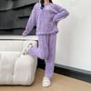 Ladies' Fashionable Warm Top Casual Cotton Pants Home Solid Color Pajamas Set