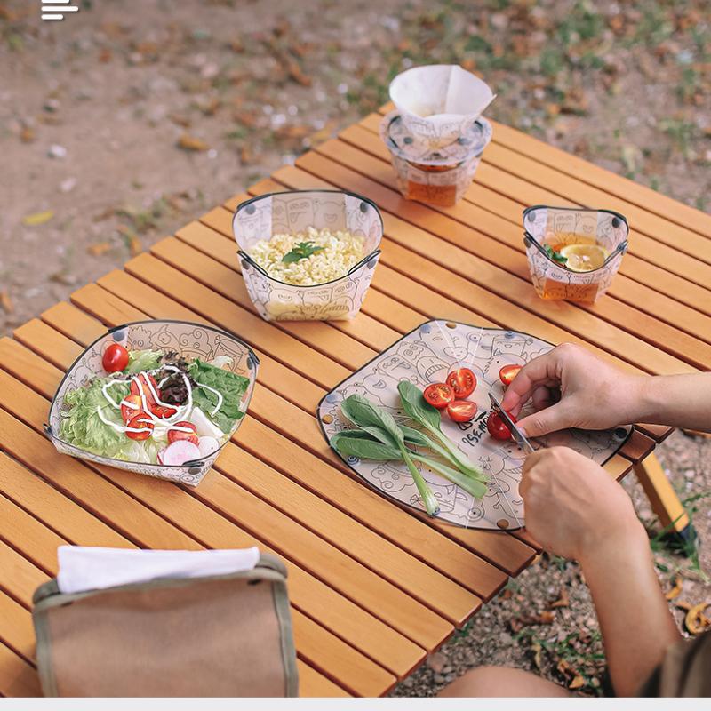 Bols portables pliables ultra légers, assiettes, vaisselle combinée polyvalente pour l'extérieur