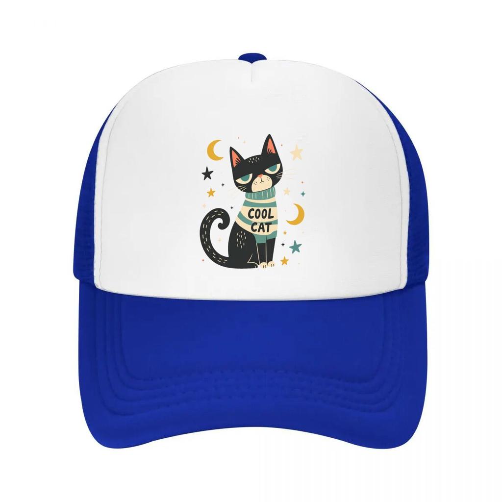 Playful Midnight Cat Star Illustrati Mesh Baseball Cap Casual Hat Outdoor For Womens Unisex FeUnisex