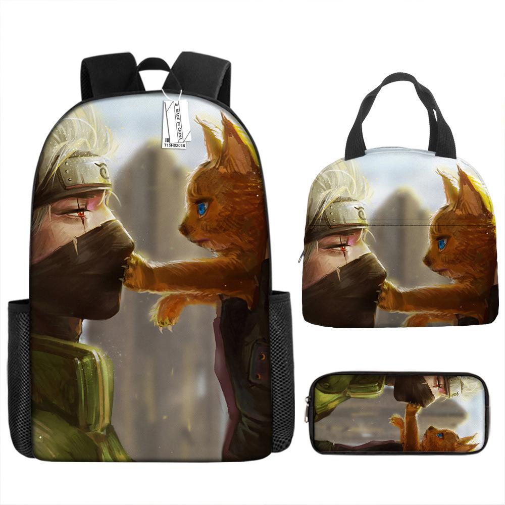 Naruto Schoolbag Elementary School Boys Large Capacity Schoolbag Lunch Bag Pencil Case Three-piece Set