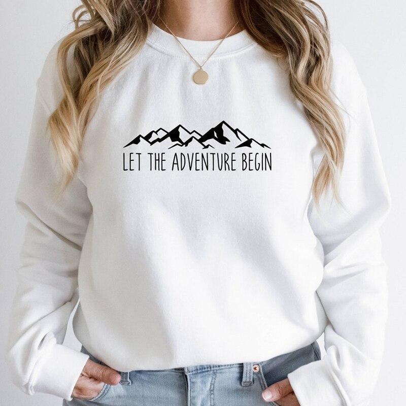 Let The Adventure Begin Mountains Religious Sweatshirts Women Inspirational Clothing Female Causal Loose Hoodie Top Dropshipping