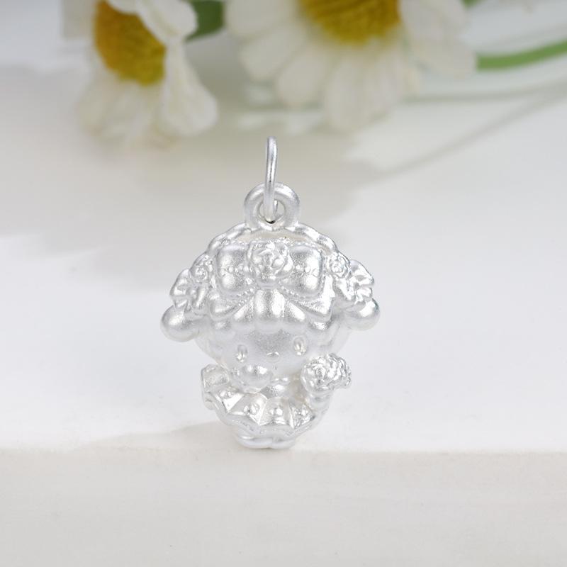Sterling Silver Bride Little Sheep Bouquet Pendant - Pure Silver Sanrio Jewelry Charm