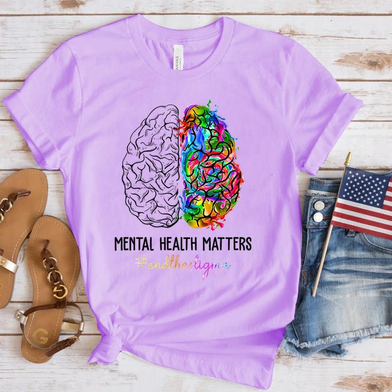 Fashion Women T Shirts Mental Health Awareness Mental Health Matters Print Funny Short Sleeve T-Shirt Lady Casual Summer Shirt