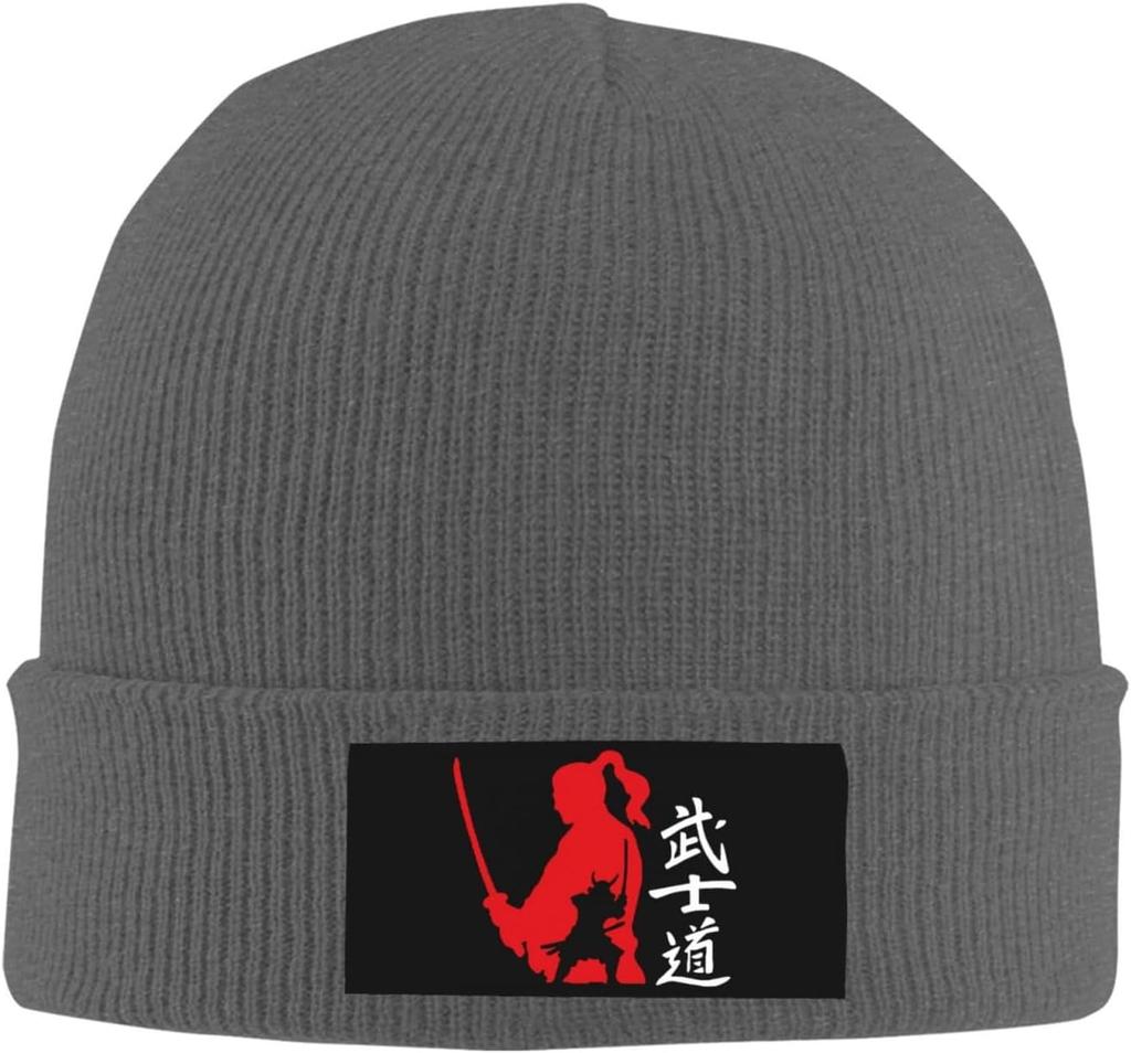 Japanese Kanji Samurai Bushido Peaked Unisexs Winter Beanie Hat Warm Knit Cuffed Ski Skull Cap Black