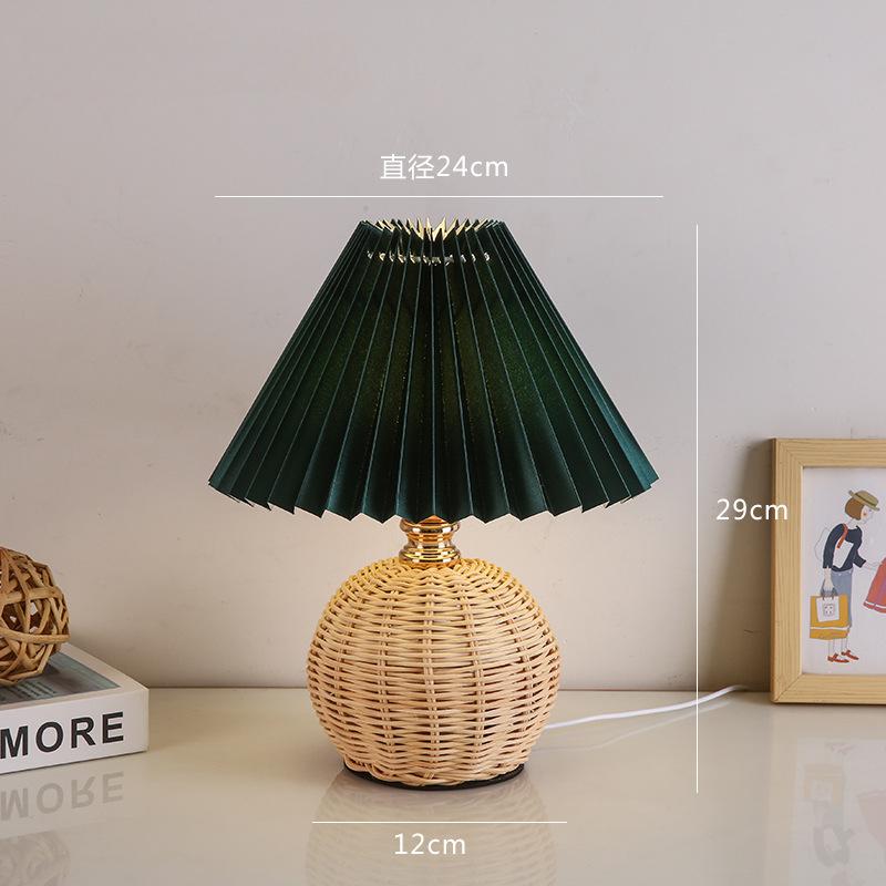LED Stoff Plissee Lampenschirm Retro Rattan Streifen USB Schlafzimmer Nachttisch Lampe Schreibtisch Lampe Indoor Hause Dekoration Beleuchtung Leuchte