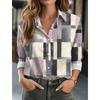 Women's Lapel Long Sleeve Geometric Print Button-Up Shirt, Stylish Casual Regular Tops for Spring Summer Daily & Office Wear