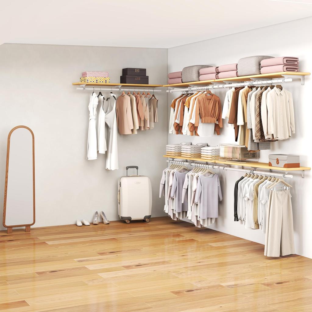 Tcatec Clothes 150kg Weight Assembly Storage Clothes Rack with Sturdy Pipes and Iron Vintage Stylish Display Rack with White Wall-Mounted Rack,