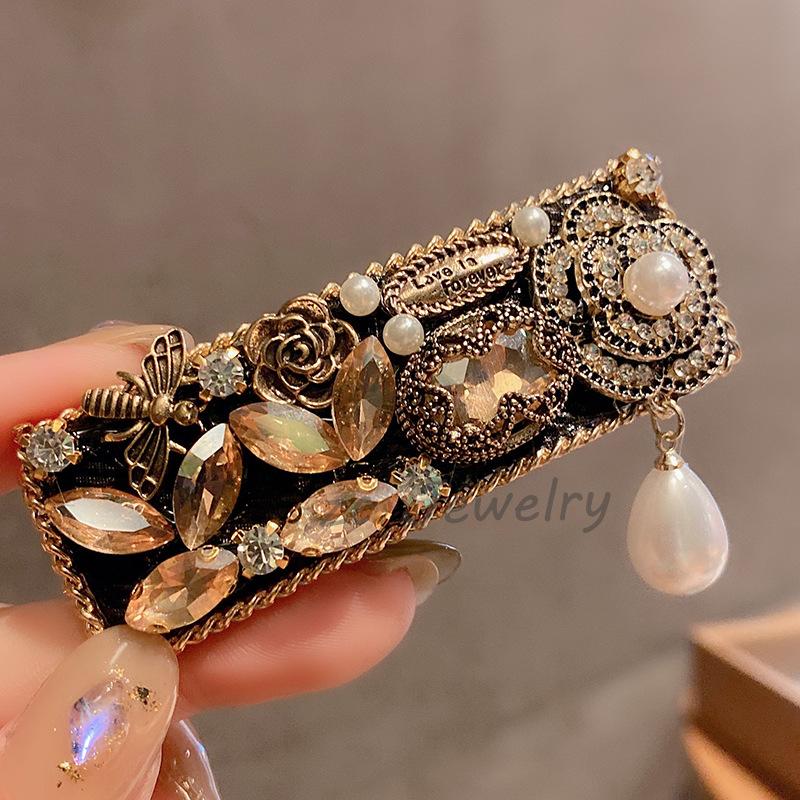 Retro Grün Schwerindustrie Strass Haarspange Herbst und Winter Kleiner Duftiger Stil Mode BB Clip Haaraccessoires Damen