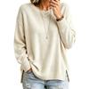 Women's Round Neck Loose Fit Knit Sweater with Side Slits - Casual Pullover Top