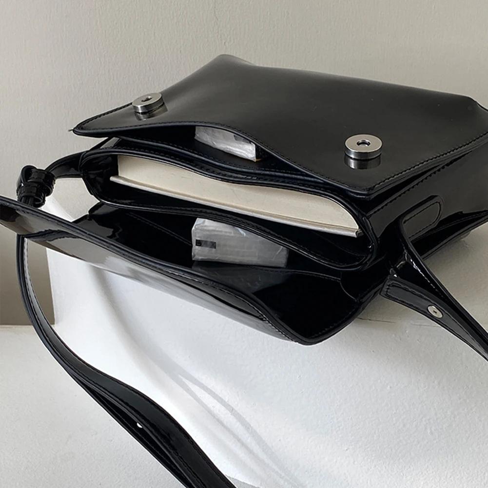 Retro Patent Leather Women Shoulder Bag Luxury Flap Satchel Solid Color Small Square Bag Classic Red Crossbody Bag Armpit Purses