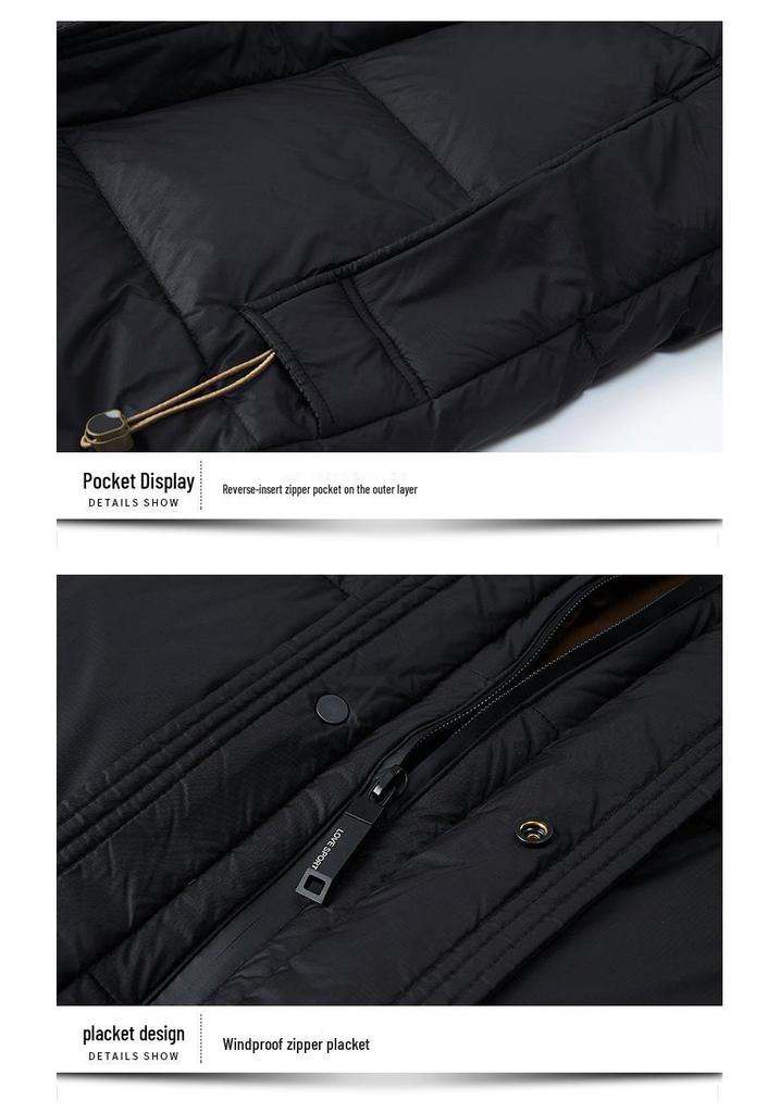 Men's Hooded Winter Puffer Jacket - Mid-Length, Warm, Loose Fit, 90% White Duck Down