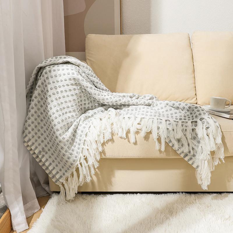 Chenille Knitted Bean Throw Blanket Summer Thin Sofa Cover Blanket Air Conditioning Bed Tail Blanket Woven Blanket For Office Nap Use
