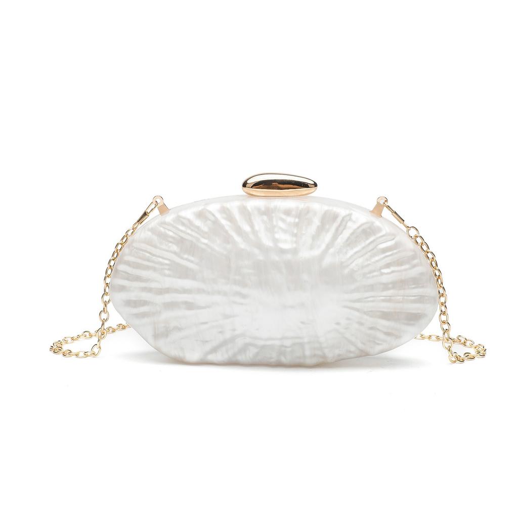 Luksusowa Akrylowa Pudełkowa Kopertówka z Muszlą i Perłą Torebka Wieczorowa Dla Kobiet Weselna Impreza Długi Łańcuszek Mini Kopertówka