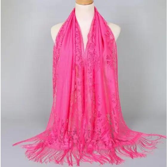 

Элегантный женский хлопковый полиэстеровый шарф-шаль с цветочным кружевом и кисточками, для вечеринки, свадьбы, кружевная вуаль, Индия, арабский, мусульманский хиджаб, шарфы 65x170cm