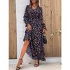 Fashion V-neck Long Sleeve Printed Loose Women Dress Spring Autumn Elegant A-line Party Long Versatile Dress Slim Fit Holiday Women's Clothing