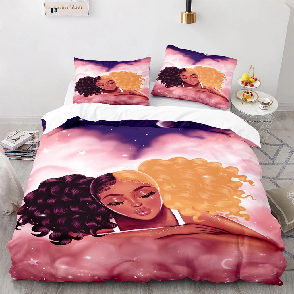 Cartoon Girly Watercolor Fashion Girl Modern Women Bedding Set Boys Girls Twin Queen Size Duvet Cover Pillowcase Bed Boys Adult