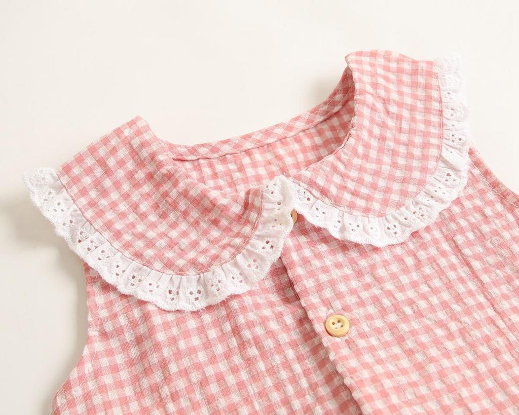 Korean Style Baby Bodysuit - Spring/Summer Pure Cotton Plaid Romper for Newborns