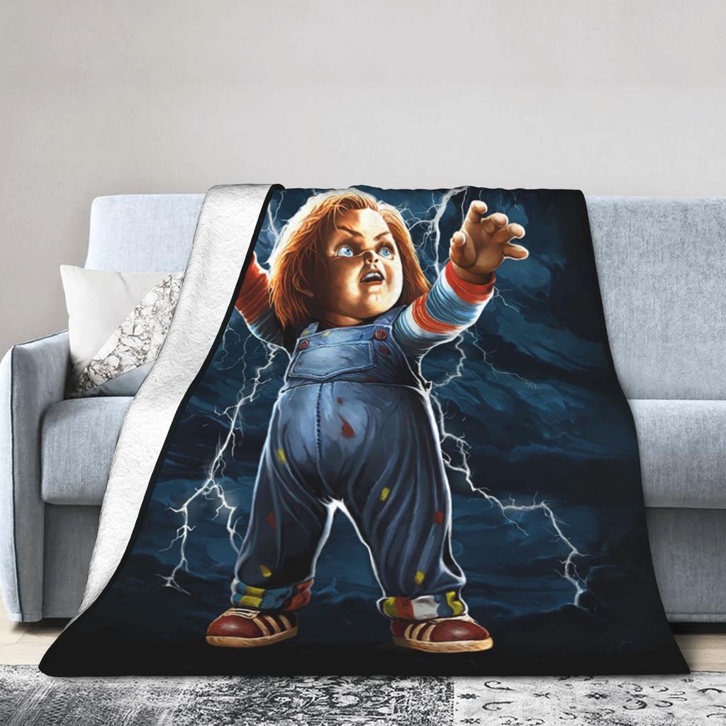 Chucky Horror Movie Knitted Blanket Childs Play Halloween Fuzzy Throw Blanket Home Couch Personalised Soft Warm Bedspread