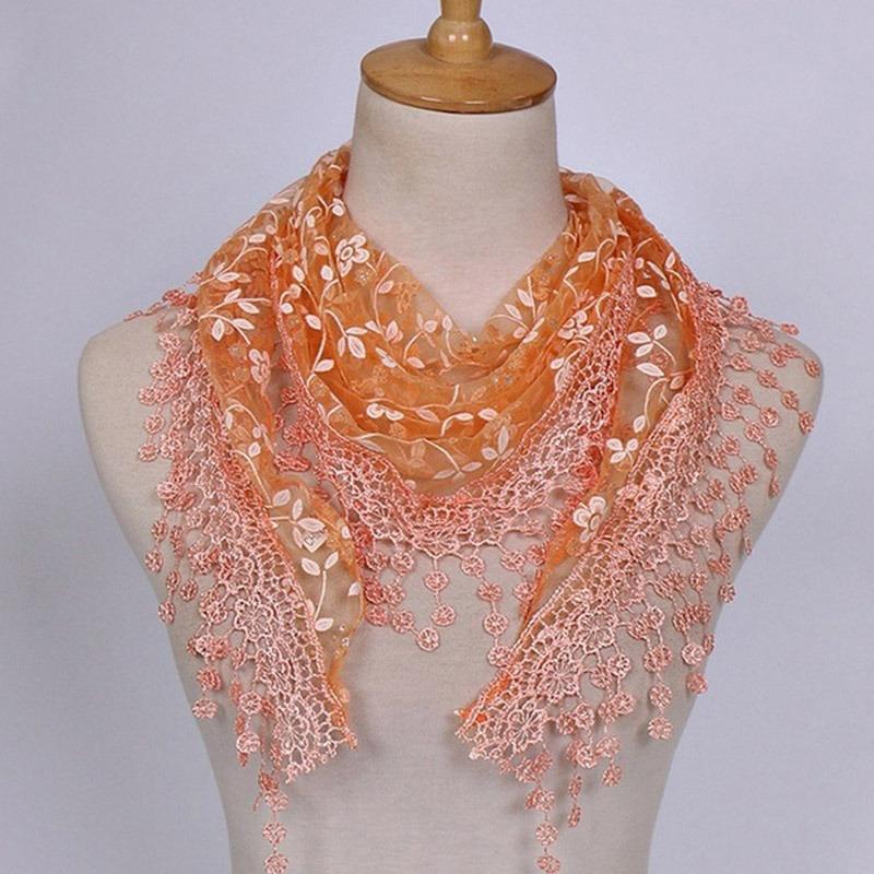 2025 New Floral Lace Triangle Scarf Tassel Shawl Female Classic Casual Transparent Breathable Scarves Sunscreen