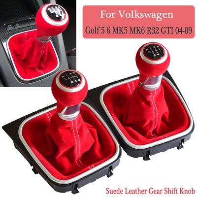 Manual 5 6 Speed Gear Shift Knob With Gaiter Boot For Volkswagen VW Golf 5 6 MK5 MK6 R32 GTI 04-09 Red Suede Leather Car Styling