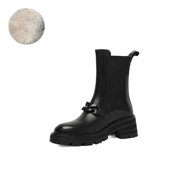 

Женские ботинки из натуральной кожи, модные ботинки «Челси» с застежкой-цепочкой, зимние ботильоны на массивном каблуке с круглым носком, женская обувь 37