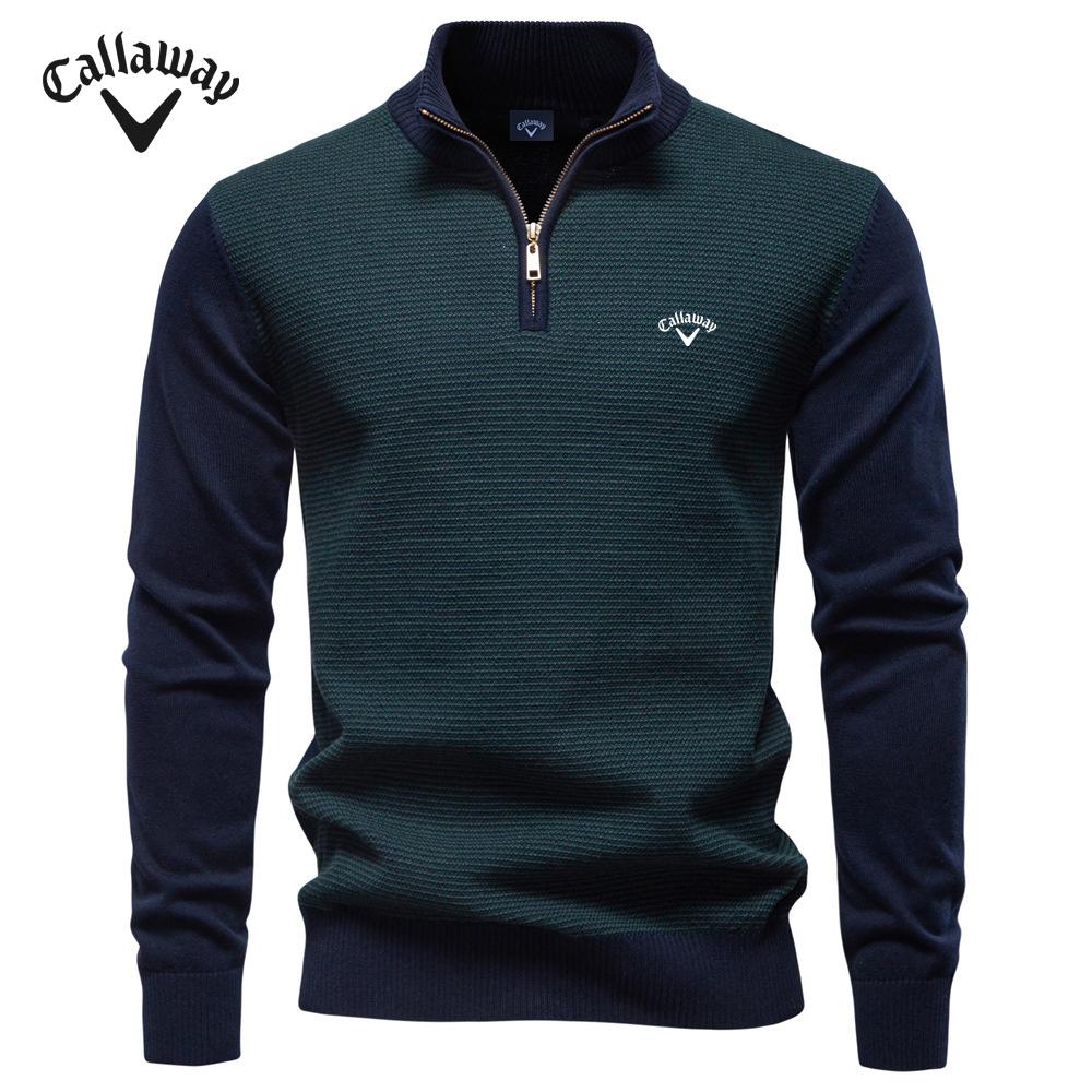Callaway 2025 Autumn/Winter Embroidery New Half Zipper Men's Stand Up Collar Cotton Sweater Business Casual Knitted Sweater