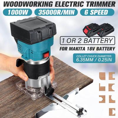 1000W Akku-Gravier-, Nuten-, Trimmmaschine Elektrischer Trimmer Holzfräse mit Li-Ionen-Akku für 18V Akku Blau